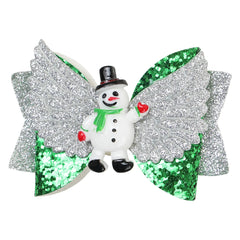 Christmas Shinny Snowman Hair Clip Bow for Girls