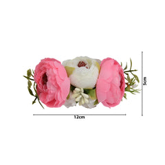 Pink & White Rose Flower Girl Headband – Elegant & Stretchable