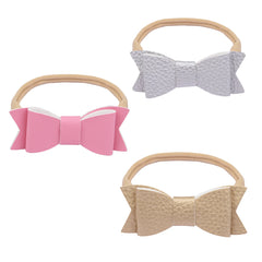 Set of 3 Metallic Bow Baby Headbands – Stylish & Comfortable