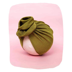 Shiny Olive Baby Turban Cap – Stylish & Comfortable