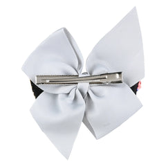 Back view of grey bow pin for girls showing sturdy metal hair clip, ideal for secure and stylish hair styling.