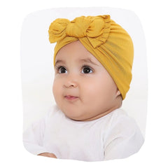 Pure Cotton Mustard Bow Knot Baby Turban – Cozy & Stylish