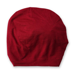 Back view of maroon baby turban cap made from pure cotton. Stretchable and comfortable fit for infants aged 0 to 2 years.