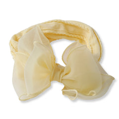 Yellow cotton baby headband with large double layered bow, designed for comfort and style in infant hair accessories.