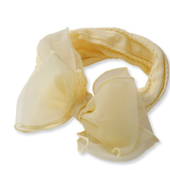 Close-up of yellow double layered bow headband made of soft cotton, perfect for baby girls and toddler hair accessories.