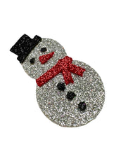 Glitter Foam Snowman Hair Clip with silver sparkle, red scarf, and black hat, perfect for kids' holiday hairstyles.