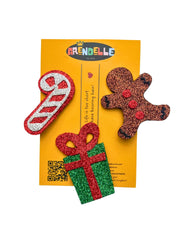 Arendelle Hair Pins - Christmas Glitter combo displayed on branded card with festive designs, ideal for holiday gifting and styling.