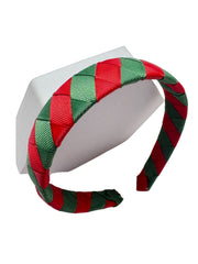 Red Green Grosgrain Ribbon Hairband for Women and Girls | Festive Statement Headband