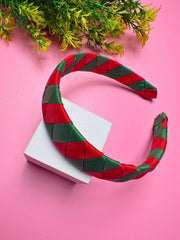 Red Green Grosgrain Ribbon Hairband for Women and Girls | Festive Statement Headband