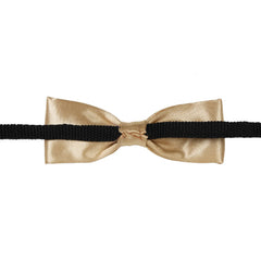 Back view of Adjustable Satin Bow Tie - Boys Gold Satin Bow Tie showing secure stitching and black strap detail.