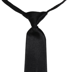Adjustable Satin Neck Tie for Boys – Black (Pre-Tied & Clip-On)