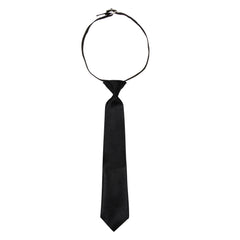 Adjustable Satin Neck Tie for Boys – Black (Pre-Tied & Clip-On)