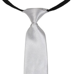 Adjustable Satin Neck Tie for Boys – Silver (Pre-Tied & Clip-On)