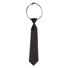 Adjustable Satin Neck Tie for Boys – Printed Black (Pre-Tied & Clip-On)