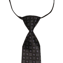 Adjustable Satin Neck Tie for Boys – Printed Black (Pre-Tied & Clip-On)