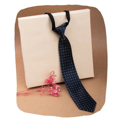 Adjustable Satin Neck Tie for Boys – Printed Black (Pre-Tied & Clip-On)