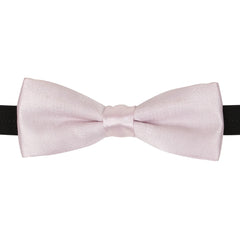 Front view of baby pink pre-tied satin bow tie for boys with sleek finish. Designed for comfort and easy wear with adjustable strap.