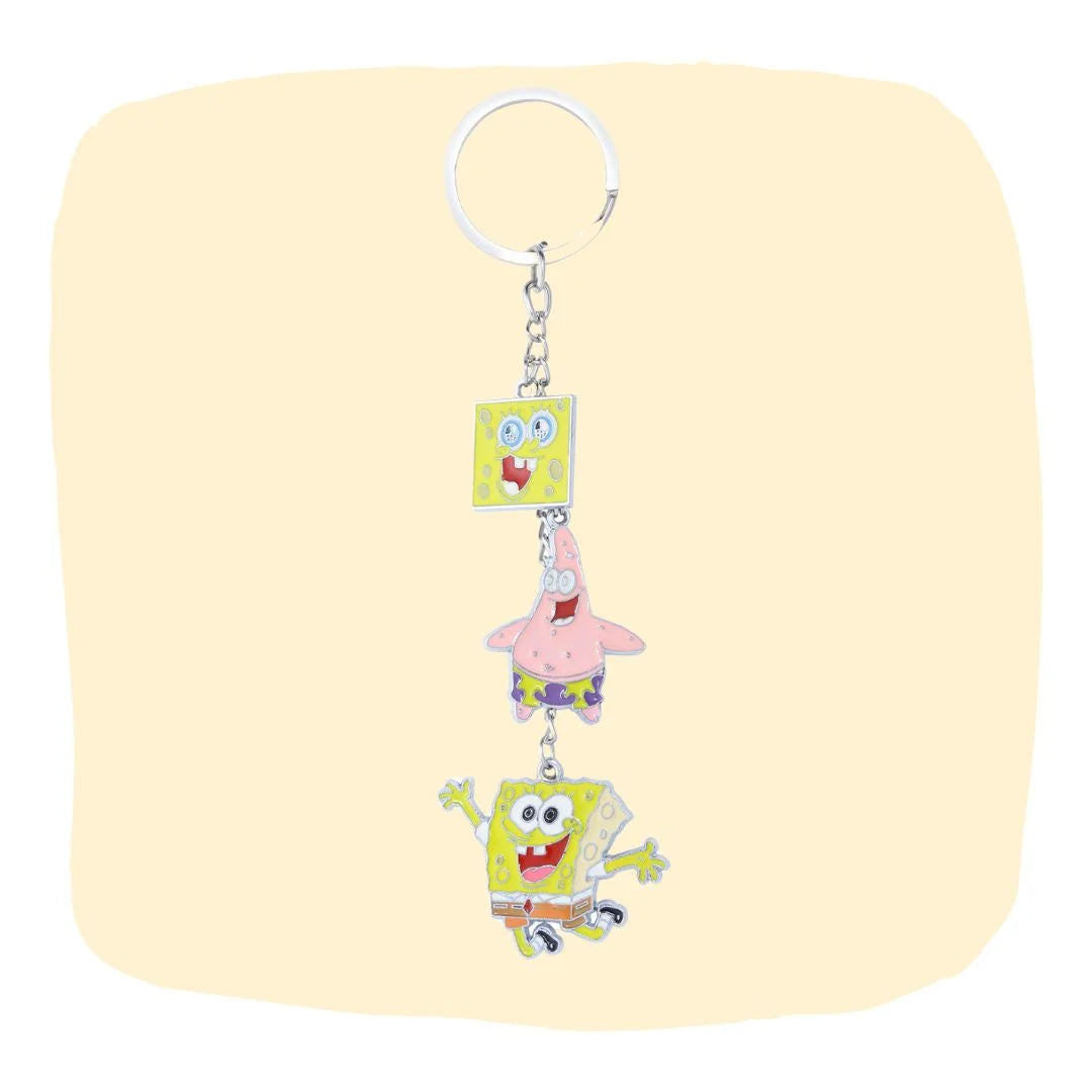 SpongeBob & Patrick Keychain - Metal Charm featuring vibrant cartoon characters in a durable design. Ideal for fans and collectible gifts.