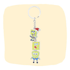 Spongebob Metal Keychain - Charm Keyring featuring three fun Spongebob charms, perfect for fans and collectors of cartoon keychains.