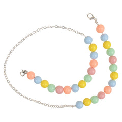 Close-up of Kids Beaded Mask & Glasses Holder with vibrant pastel beads and silver chain, perfect for boys and girls' eyewear or masks.