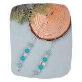 Kids beaded mask & glasses holder chain with blue and clear beads on a silver chain, perfect for securing eyewear or masks stylishly.