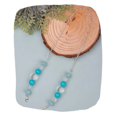 Kids beaded mask & glasses holder chain with blue and clear beads on a silver chain, perfect for securing eyewear or masks stylishly.
