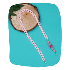Kids beaded chain in pastel pink with colorful beads, ideal as a 2-in-1 mask and glasses holder for secure and fun wear.