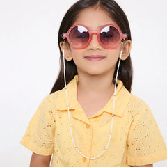 White Beaded 2-in-1 Mask & Sunglass Holder for Kids