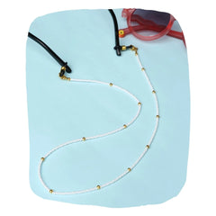 White Beaded 2-in-1 Mask & Sunglass Holder for Kids