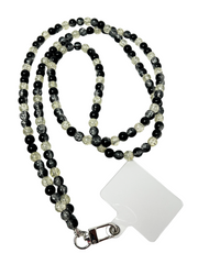 Arendelle Handmade Black Clear Beaded Mobile Lanyard Necklace with Universal Holder | Elegant Neck Accessory for Smartphones