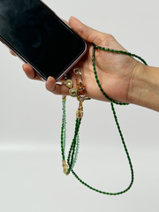 Arendelle Handmade Green Ethnic Beaded Mobile Lanyard Necklace with Universal Holder | Festive Neck Accessory for Smartphones