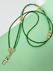 Arendelle Handmade Green Ethnic Beaded Mobile Lanyard Necklace with Universal Holder | Festive Neck Accessory for Smartphones