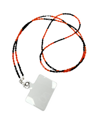 Arendelle Orange Black Glass Beaded Mobile Lanyard with Universal Holder | Handcrafted Phone Strap
