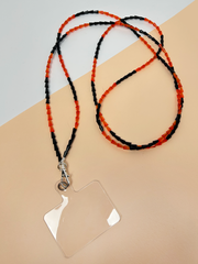 Arendelle Orange Black Glass Beaded Mobile Lanyard with Universal Holder | Handcrafted Phone Strap