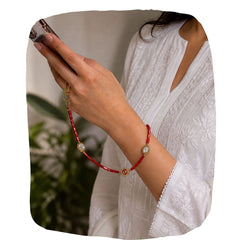 Arendelle Red Meenakari Kundan Beaded Phone Wristlet with Universal Holder | Traditional Wrist Strap