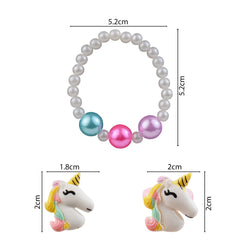 Colorful beaded bracelet with unicorn earrings from Arendelle's Jewelry Set, sized for trendy girls aged 3 to 12 years.