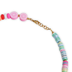 Close-up of adjustable clasp on Beaded Necklace Bracelet Set. Gold-tone hardware adds durability to the colorful, trendy jewelry for girls.