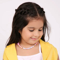 Close-up of girl modeling Arendelle Jewelry Set - Kids Personalized | Necklace with colorful 'LIL SISTER' beads, trendy accessory for young girls.