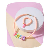 Custom Kids Necklace Bracelet Set with pastel beads and name letters, ideal personalized gift for girls aged 7 to 12.