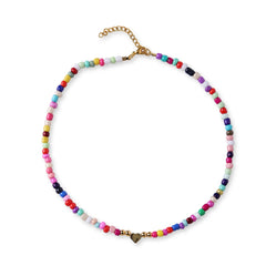 Colorful beaded necklace from Personalized Kids Name Jewelry Set, designed with adjustable clasp and gold heart charm for girls.