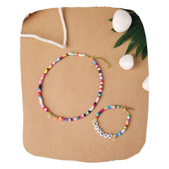 Custom Name Jewelry - Kids Set with colorful beaded necklace and bracelet featuring name beads, ideal gift for girls aged 7 to 12.