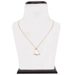 Unicorn Pendant Necklace for Girls shown on a display stand, highlighting the pink enamel charm and gold chain. Stylish fantasy-themed accessory.