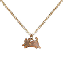 Close-up of Cartoon Cat Pendant Necklace for kids featuring a glittery brown cat charm on a twisted gold chain. Cute and secure for young girls.