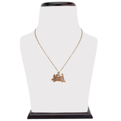 Cartoon Cat Kid Necklace displayed on a white jewelry stand, showcasing the adorable animal pendant and gold-tone adjustable chain.