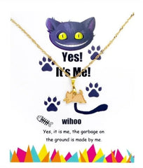 Cartoon Cat Kid Necklace on themed backing card with playful cat design and humorous text. Perfect gift packaging for girls' jewelry.