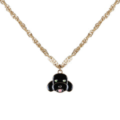 Close-up of Cartoon Doggy Pendant Necklace featuring a cute black dog charm on a secure gold chain for girls.