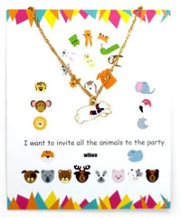 Cartoon Cat Pendant Necklace for Kids on colorful animal-themed card packaging. Perfect gift for birthdays and playful adventures.