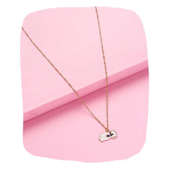 Cartoon Cat Necklace for Kids with white cat pendant on gold chain, styled on pink background. Fun animal charm for everyday wear.