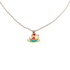 Close-up of Santa Sleigh Pendant Necklace for Kids showing detailed red and gold Santa sleigh charm on silver chain, great Christmas accessory.