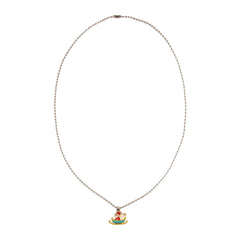 Full view of Santa Sleigh Necklace Kids - Christmas Jewelry with silver ball chain and enamel Santa sleigh pendant, perfect for festive outfits.